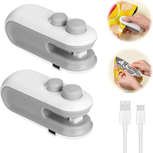 Mini Heat Bag Sealing Machine Multifunction Bag Clip Sealer Rechargeable Plastic Bag Sealer 2 in 1 Food Bag Hot Sealing Machine