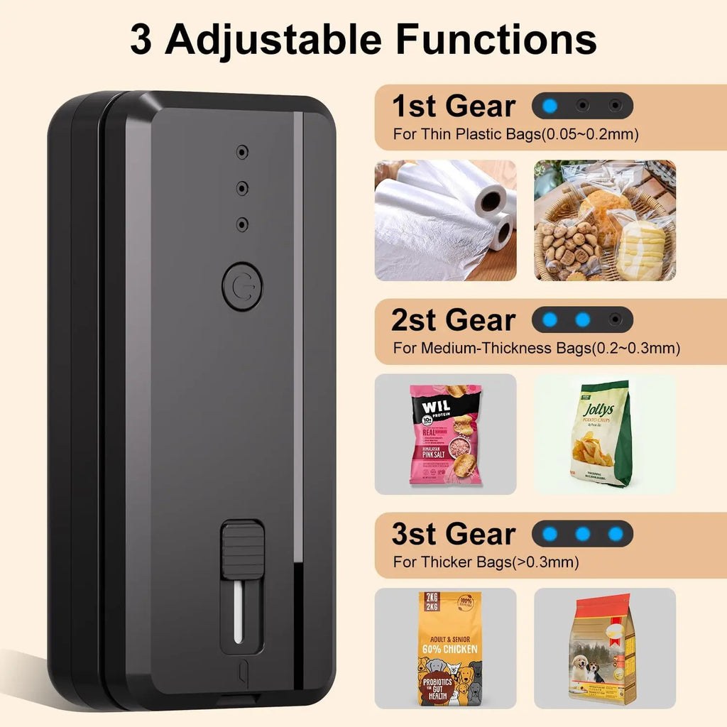 Portable Sealing Machine Rechargeable Bag Sealer Cutter for Resealing Chip Snacks Kitchen Food Camping Heat Seal Storage Packing