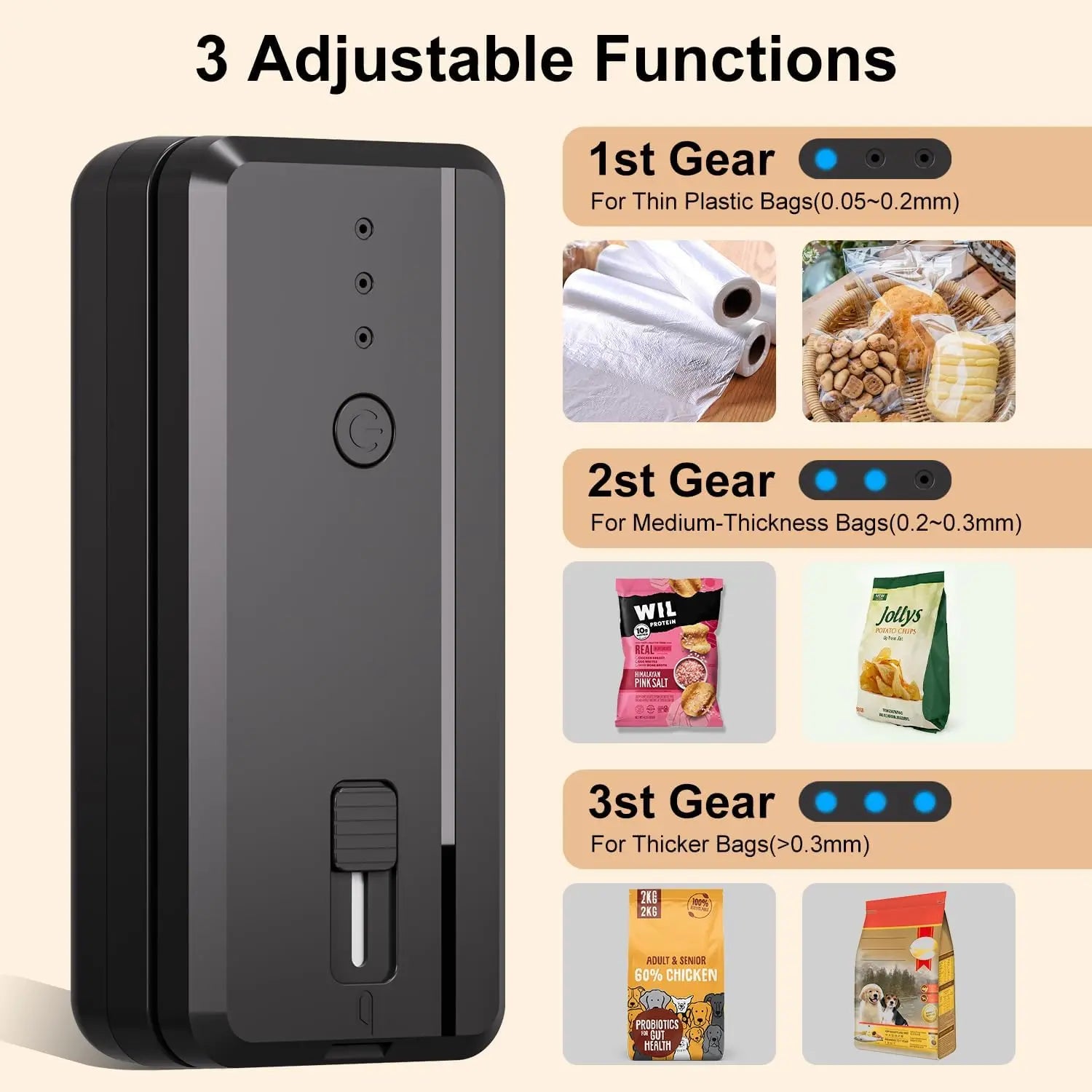 Portable Sealing Machine Rechargeable Bag Sealer Cutter for Resealing Chip Snacks Kitchen Food Camping Heat Seal Storage Packing