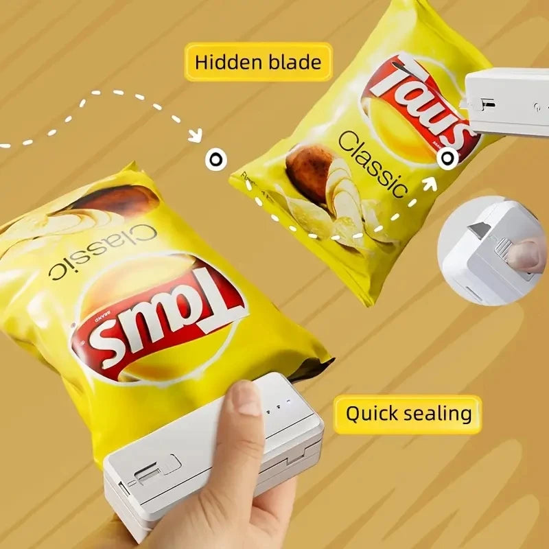 Portable Sealing Machine Rechargeable Bag Sealer Cutter for Resealing Chip Snacks Kitchen Food Camping Heat Seal Storage Packing